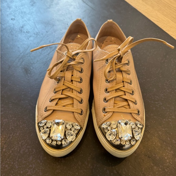 Miu Miu Beige Patent Jewel Sneakers - Picture 1 of 5